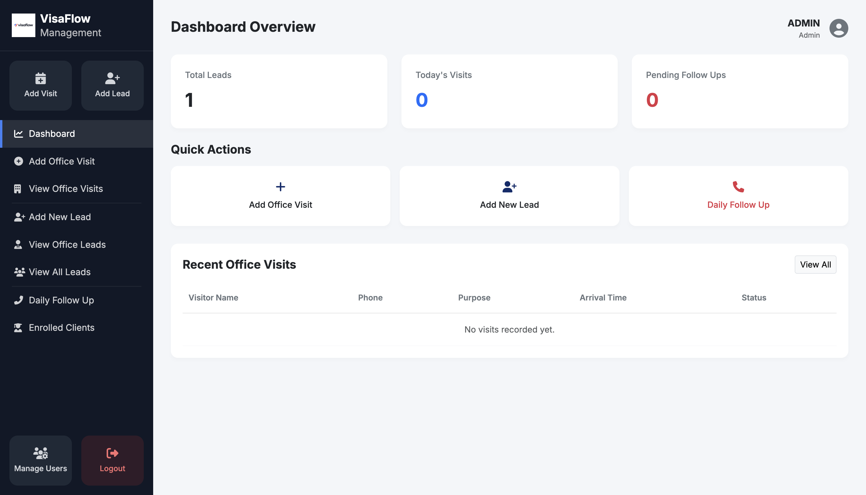 VisaFlow visa and case management web application — screen preview